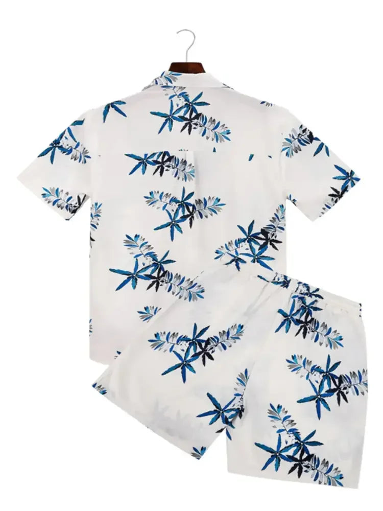 Men's Full Size Printed Button Up Shirt and Shorts Set Plus Size