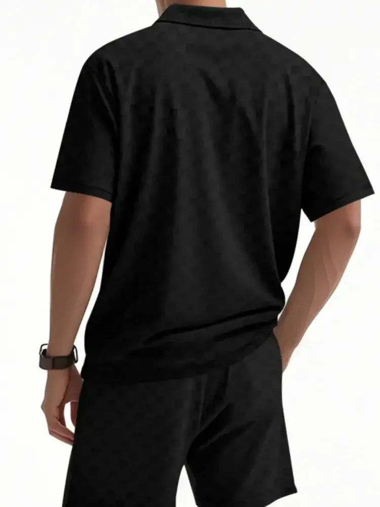 Men's Full Size Quarter Zip Short Sleeve Top and Shorts Set Plus Size
