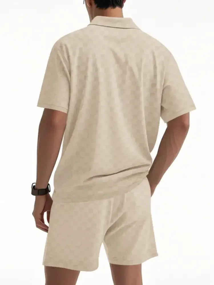 Men's Full Size Quarter Zip Short Sleeve Top and Shorts Set Plus Size
