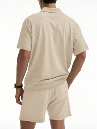 Men's Full Size Quarter Zip Short Sleeve Top and Shorts Set Plus Size