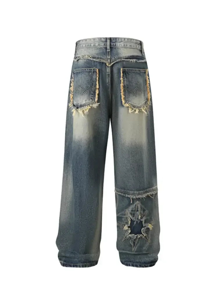 Men's Full Size Raw Hem Wide Leg Jeans Plus Size