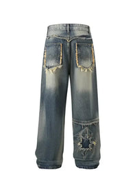 Men's Full Size Raw Hem Wide Leg Jeans Plus Size