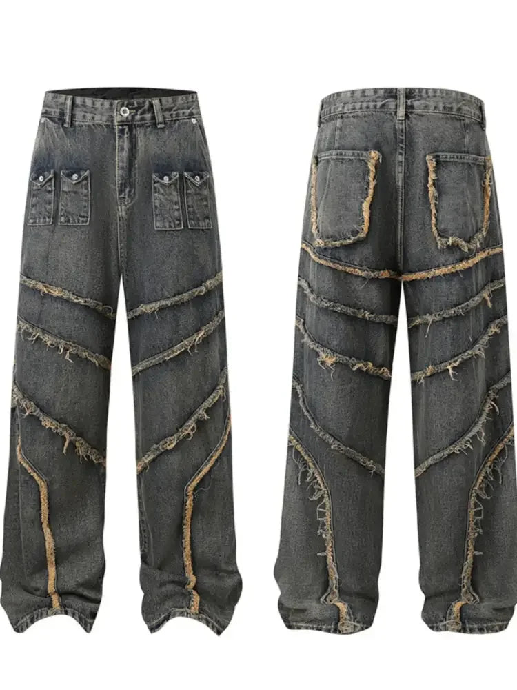Men's Full Size Raw Hem Wide Leg Jeans Plus Size