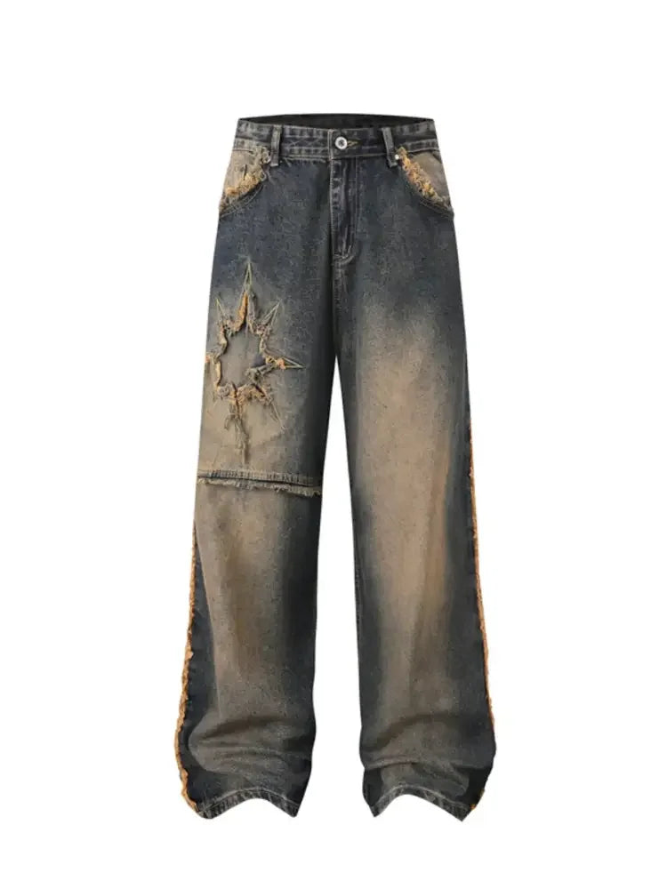 Men's Full Size Raw Hem Wide Leg Jeans Plus Size