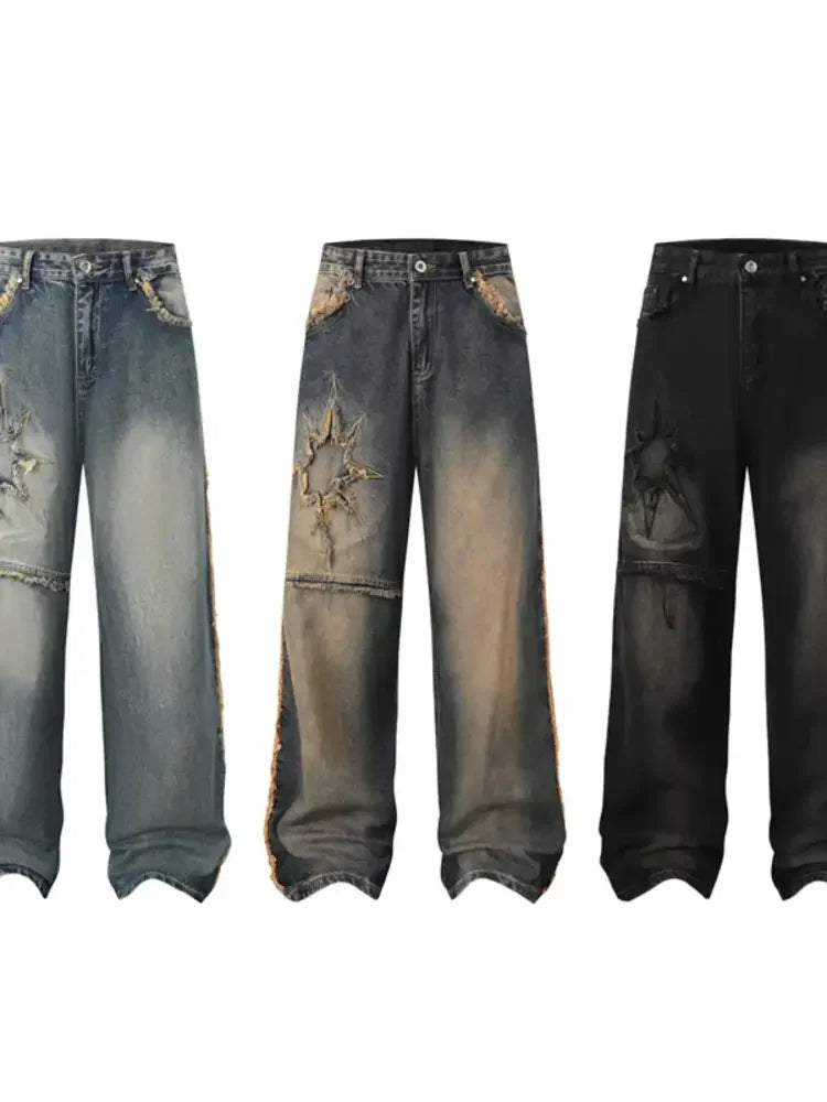 Men's Full Size Raw Hem Wide Leg Jeans Plus Size