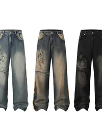 Men's Full Size Raw Hem Wide Leg Jeans Plus Size