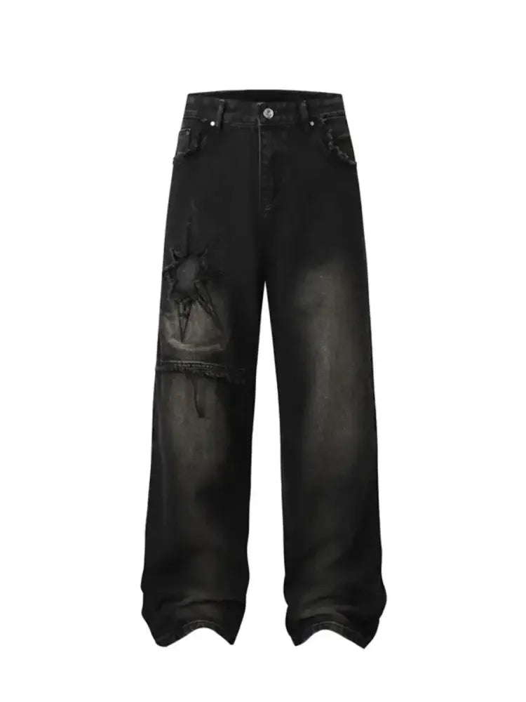Men's Full Size Raw Hem Wide Leg Jeans Plus Size