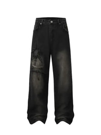 Men's Full Size Raw Hem Wide Leg Jeans Plus Size