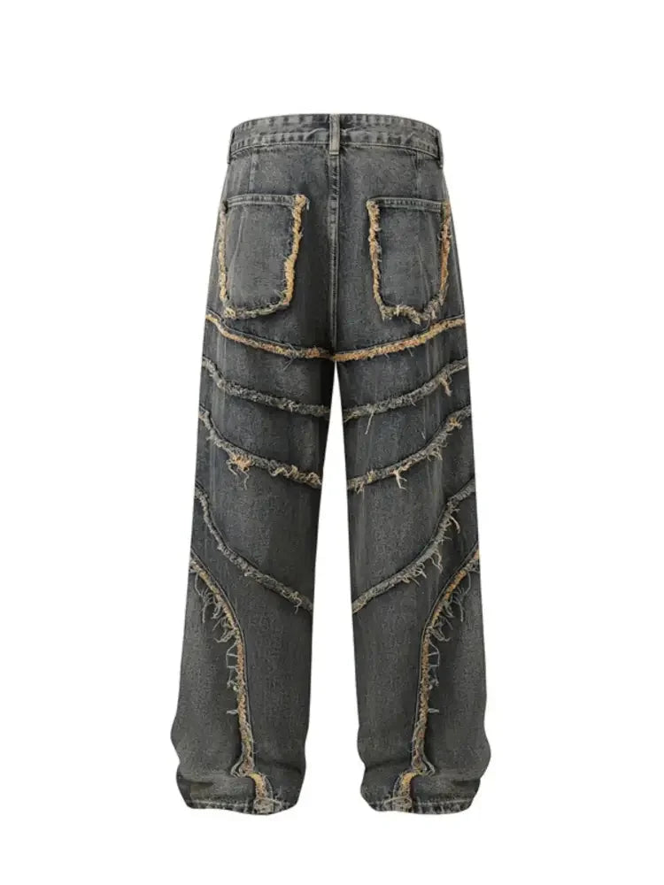 Men's Full Size Raw Hem Wide Leg Jeans Plus Size