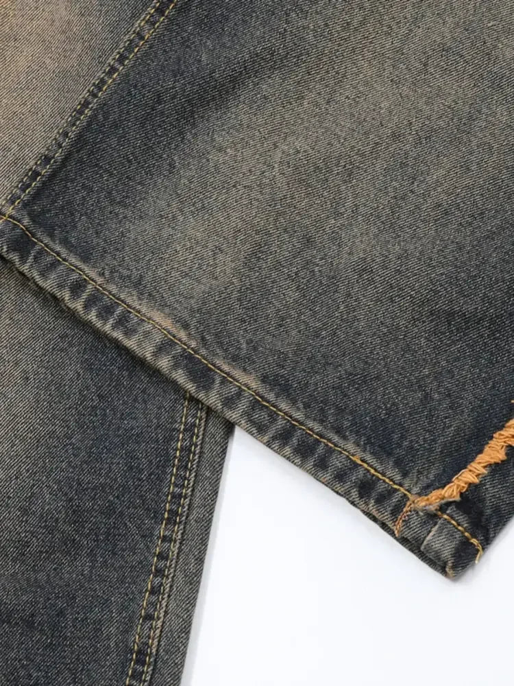 Men's Full Size Raw Hem Wide Leg Jeans Plus Size