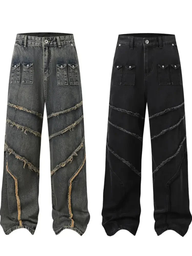Men's Full Size Raw Hem Wide Leg Jeans Plus Size