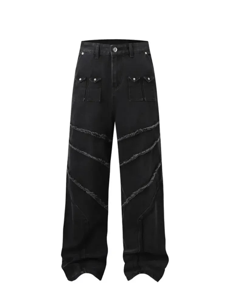 Men's Full Size Raw Hem Wide Leg Jeans Plus Size