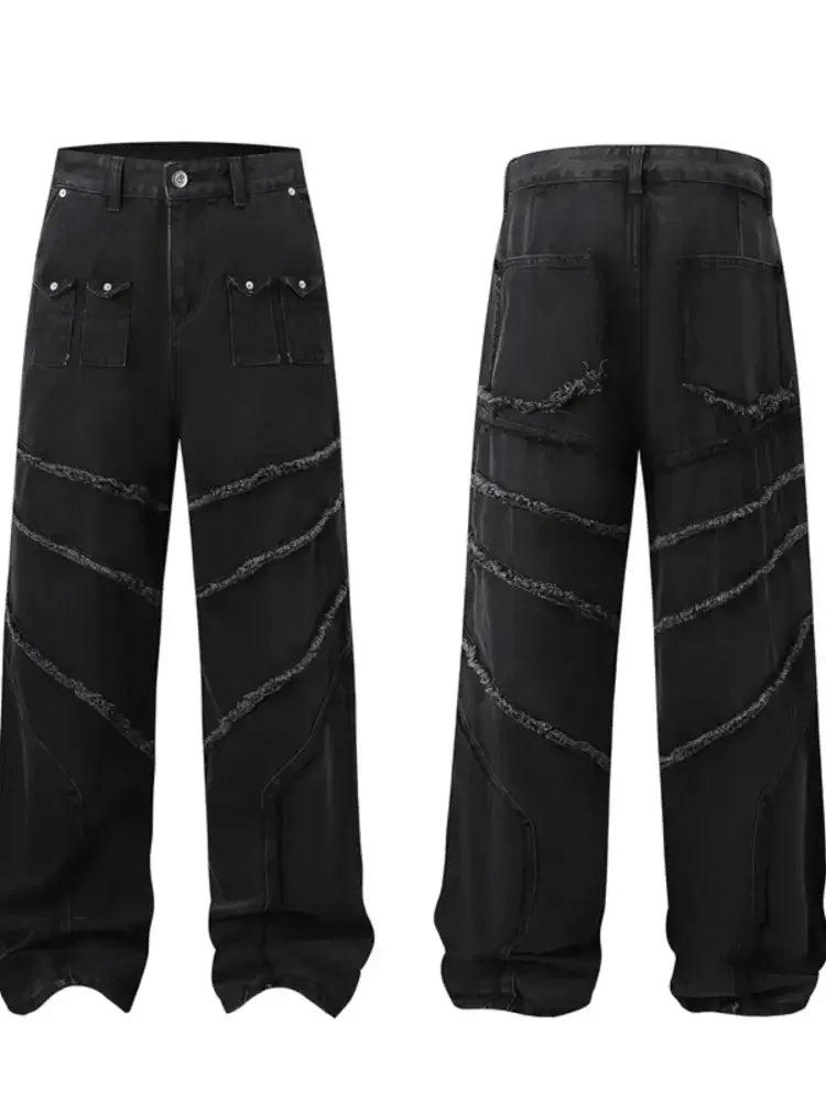 Men's Full Size Raw Hem Wide Leg Jeans Plus Size