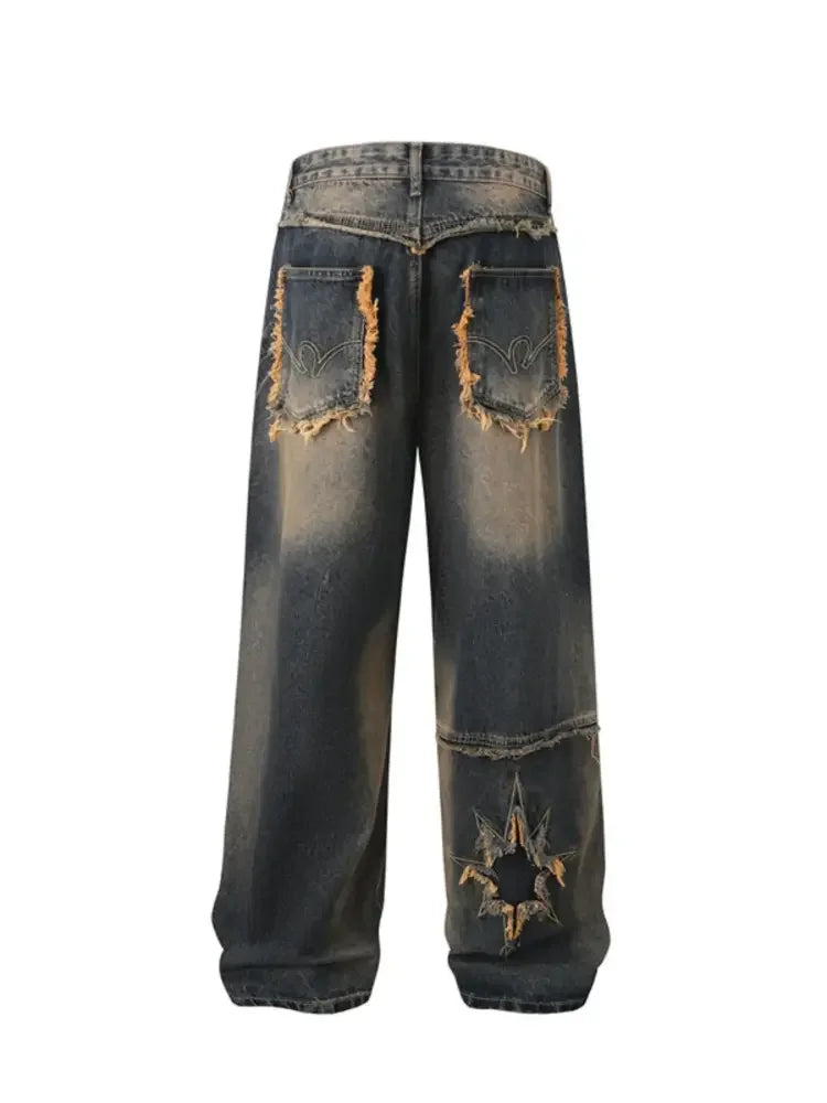 Men's Full Size Raw Hem Wide Leg Jeans Plus Size