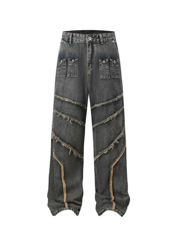 Men's Full Size Raw Hem Wide Leg Jeans Plus Size