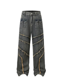 Men's Full Size Raw Hem Wide Leg Jeans Plus Size