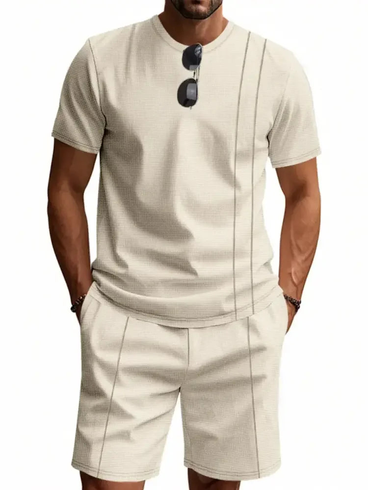 Men's Full Size Round Neck Short Sleeve Top and Shorts Set Plus Size