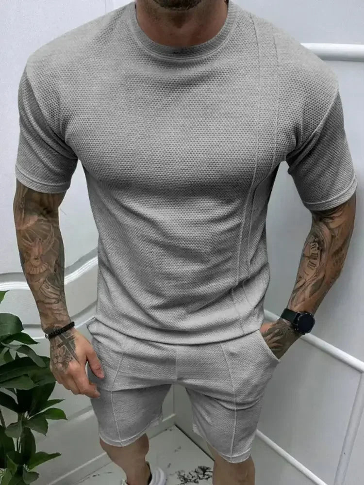 Men's Full Size Round Neck Tee and Shorts Set Plus Size