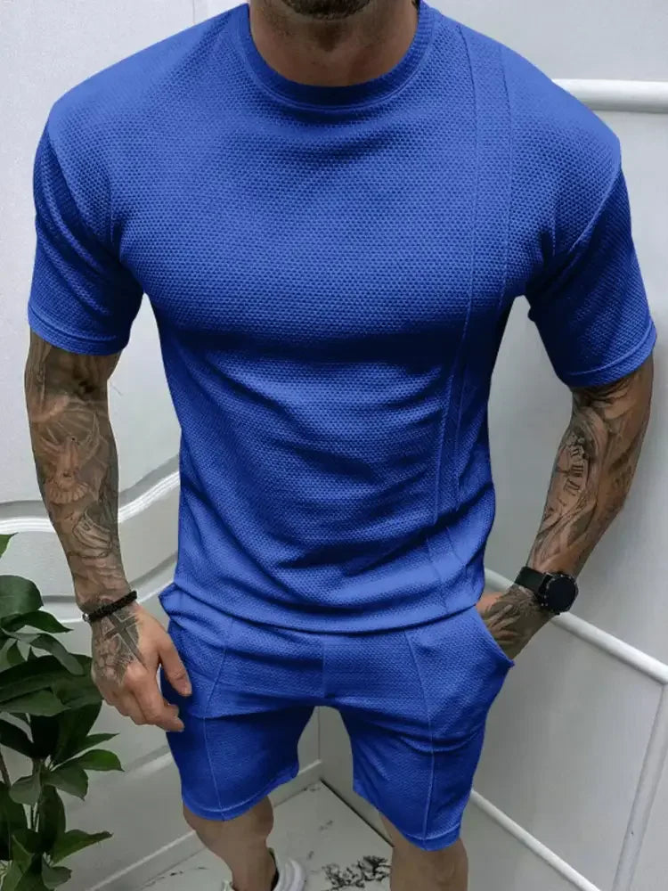 Men's Full Size Round Neck Tee and Shorts Set Plus Size