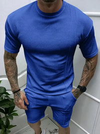 Men's Full Size Round Neck Tee and Shorts Set Plus Size