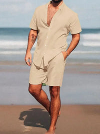 Men's Full Size Short Sleeve Shirt and Shorts Set Plus Size