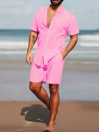 Men's Full Size Short Sleeve Shirt and Shorts Set Plus Size