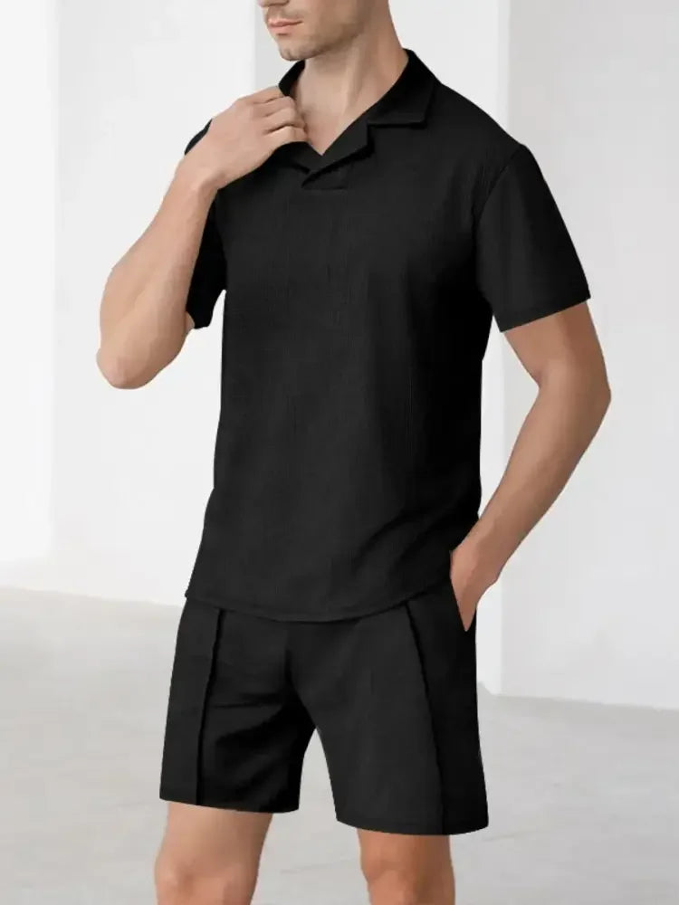 Men's Full Size Short Sleeve Top and Shorts Matching Set Plus Size