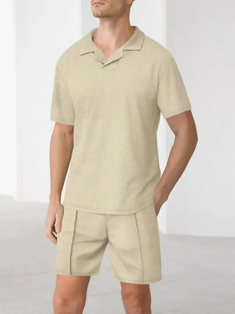 Men's Full Size Short Sleeve Top and Shorts Matching Set Plus Size