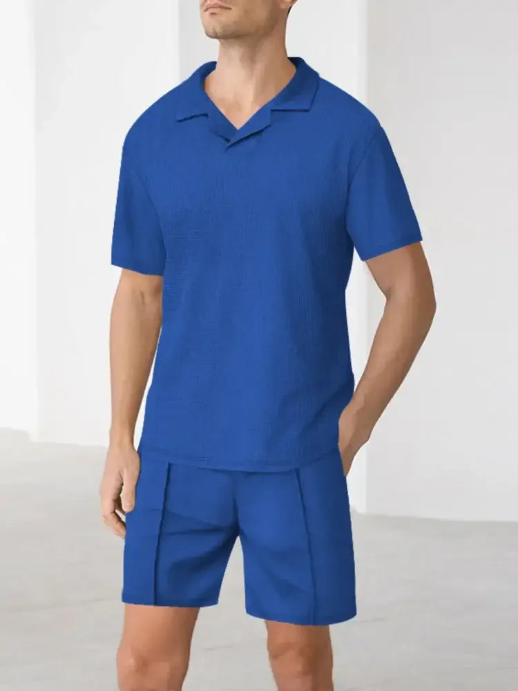 Men's Full Size Short Sleeve Top and Shorts Matching Set Plus Size