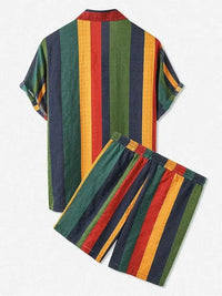 Men's Full Size Striped Button Up Shirt and Shorts Set Plus Size