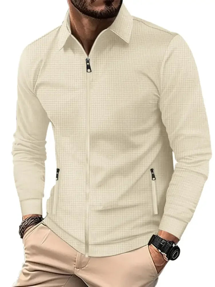 Men's Full Size Waffle Knit Zip Up Jacket Plus Size