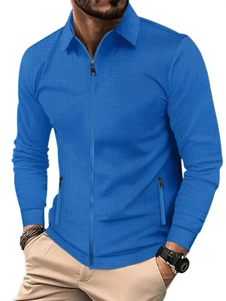 Men's Full Size Waffle Knit Zip Up Jacket Plus Size