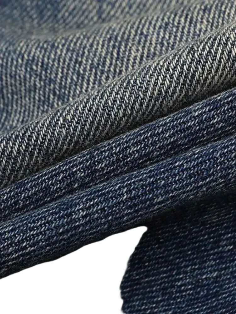 Blue denim fabric with diagonal twill weave for men’s full size washed cargo jeans plus size