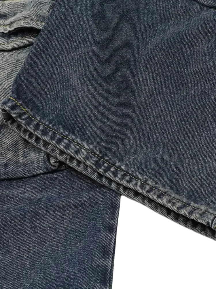 Dark wash denim jeans with visible stitching from Men’s Full Size Washed Cargo Jeans Plus Size