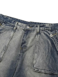 Washed cargo jeans plus size men’s blue denim cargo shorts with button closure
