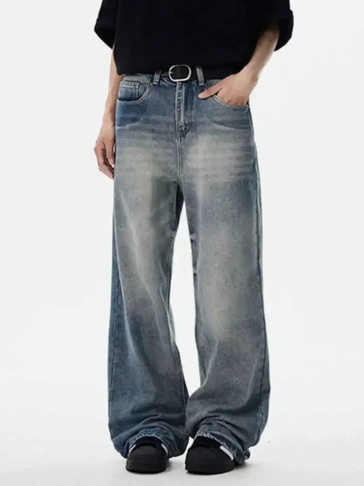 Men's Full Size Washed Wide Leg Jeans Plus Size