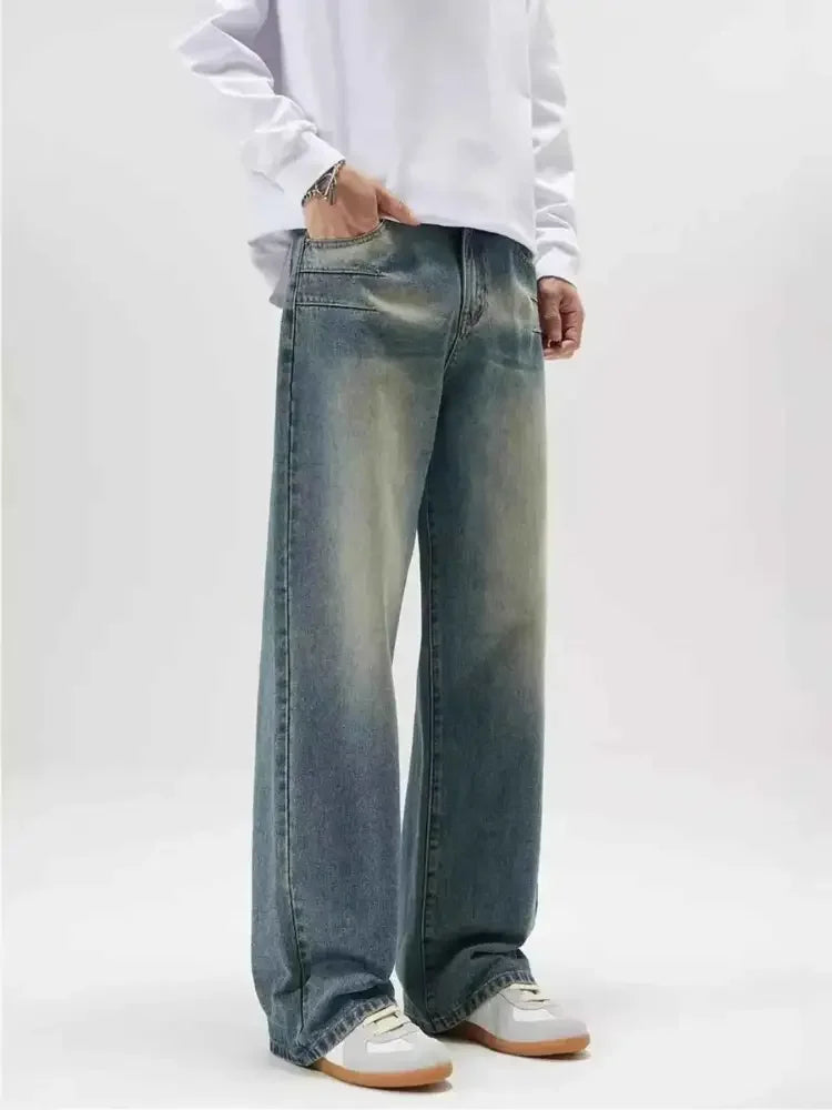 Men's Full Size Washed Wide Leg Jeans Plus Size