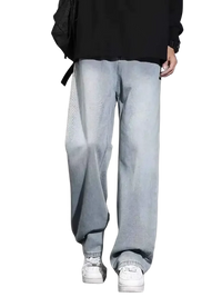 Light wash relaxed fit denim jeans with subtle gradient effect in size wide leg for men