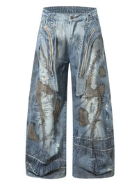 Men's Full Size Wide Leg Patchwork Jeans Plus Size