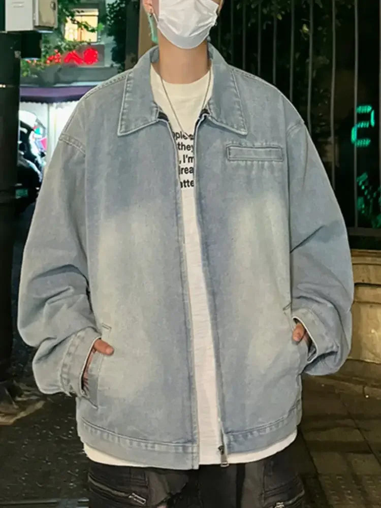 Men's Full Size Zip Up Long Sleeve Denim Jacket Plus Size