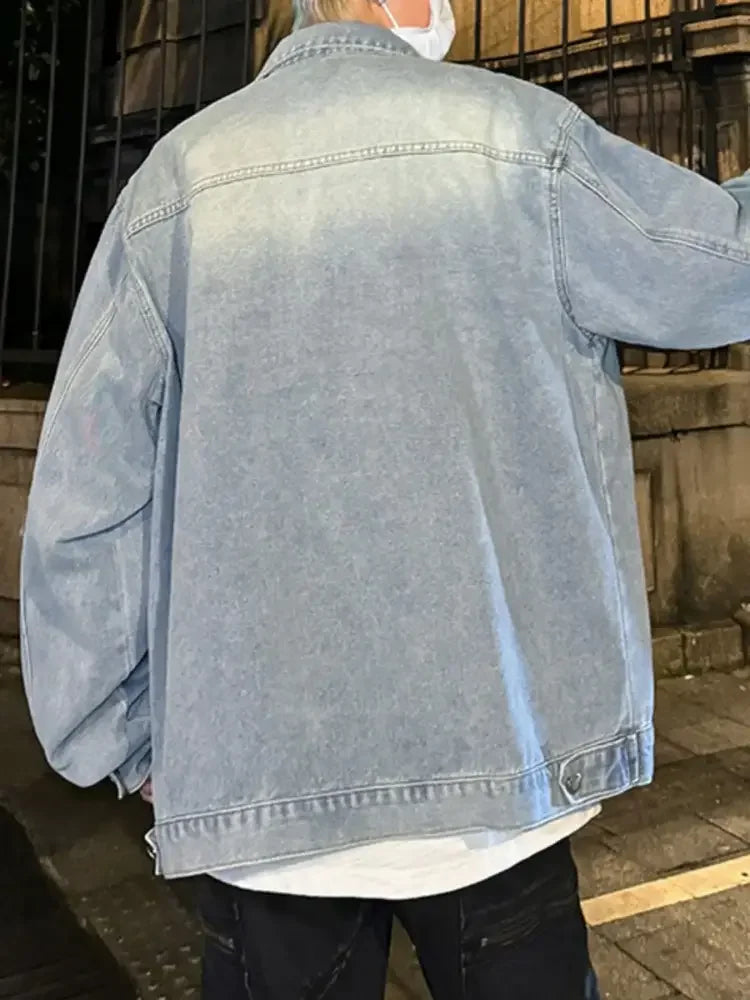 Men's Full Size Zip Up Long Sleeve Denim Jacket Plus Size