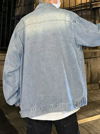 Men's Full Size Zip Up Long Sleeve Denim Jacket Plus Size