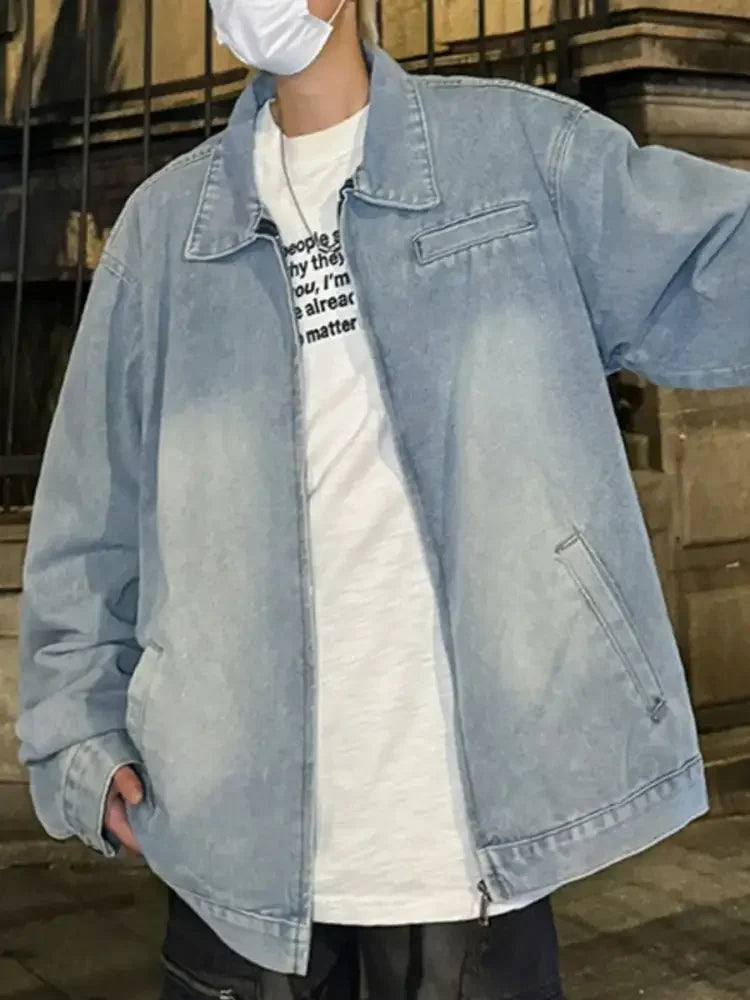 Men's Full Size Zip Up Long Sleeve Denim Jacket Plus Size