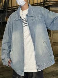 Men's Full Size Zip Up Long Sleeve Denim Jacket Plus Size