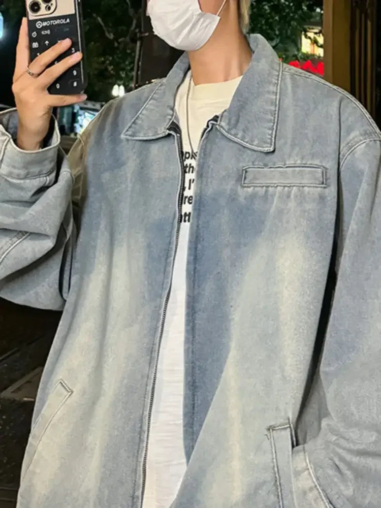 Men's Full Size Zip Up Long Sleeve Denim Jacket Plus Size