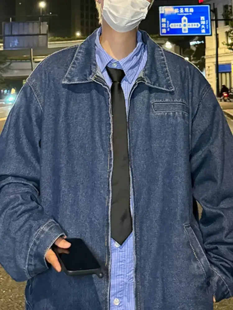 Men's Full Size Zip Up Long Sleeve Denim Jacket Plus Size