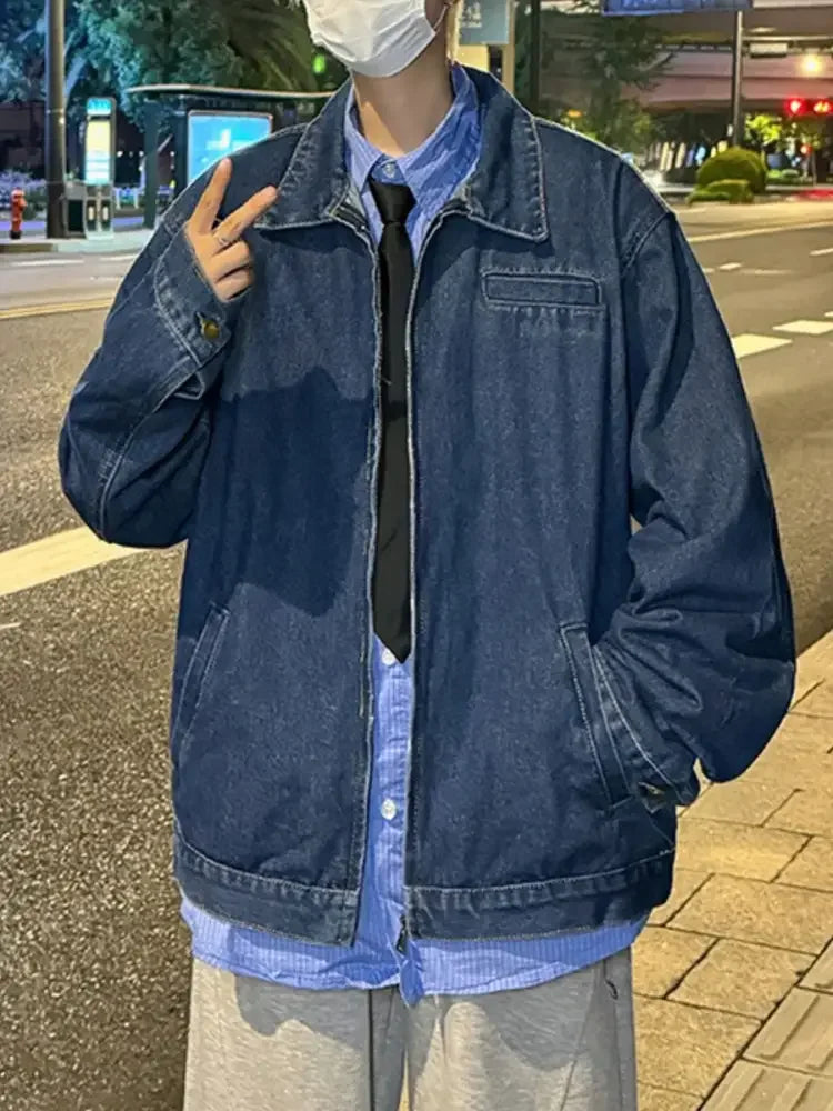 Men's Full Size Zip Up Long Sleeve Denim Jacket Plus Size