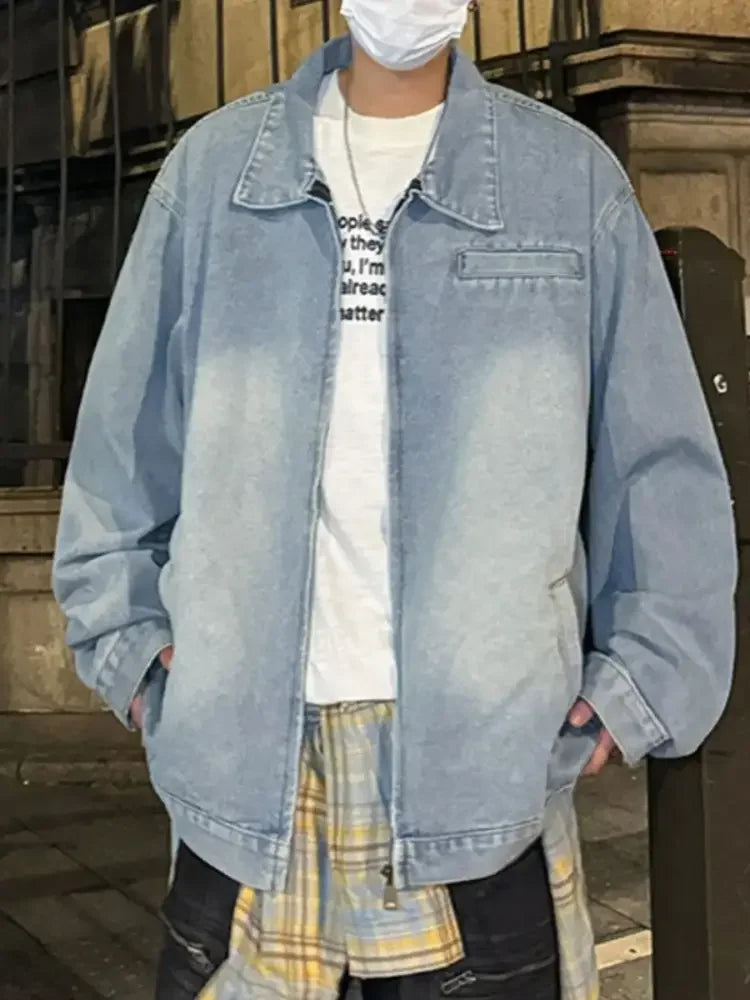 Men's Full Size Zip Up Long Sleeve Denim Jacket Plus Size