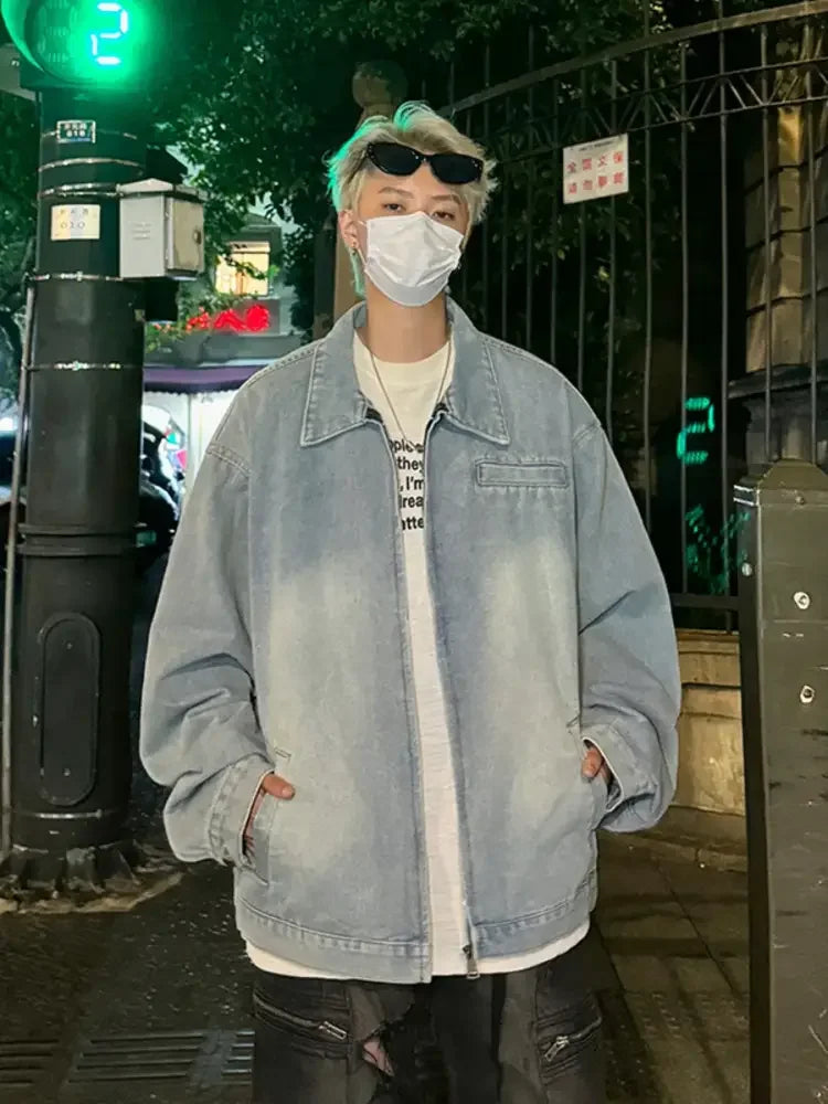 Men's Full Size Zip Up Long Sleeve Denim Jacket Plus Size