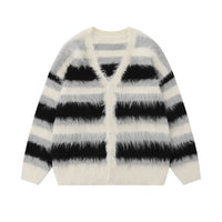 Men's Fuzzy Striped Button-Up Cardigan